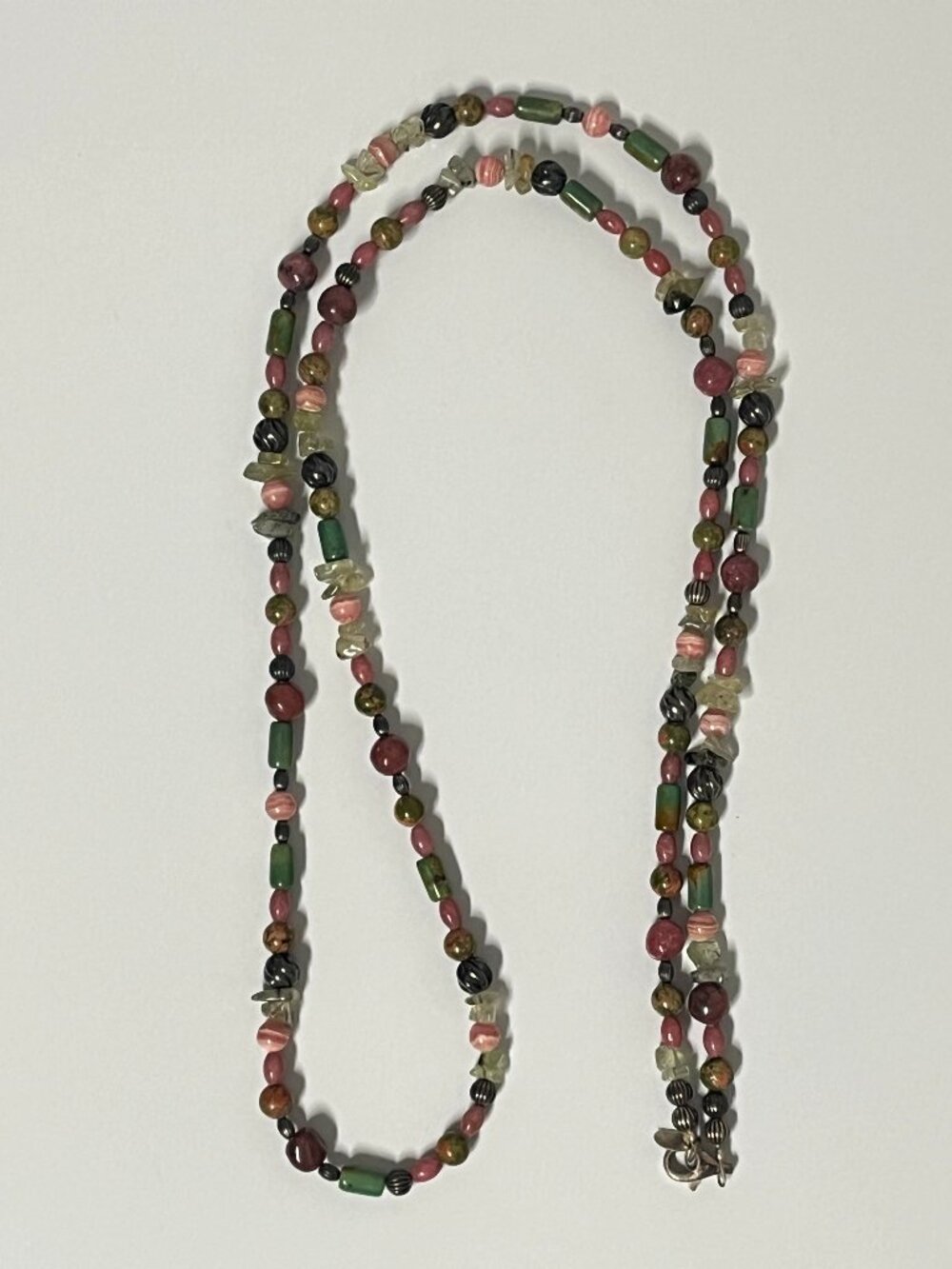 Vintage Carolyn Pollack Relios Multi Gemstone Pink Green Sterling Necklace 36”